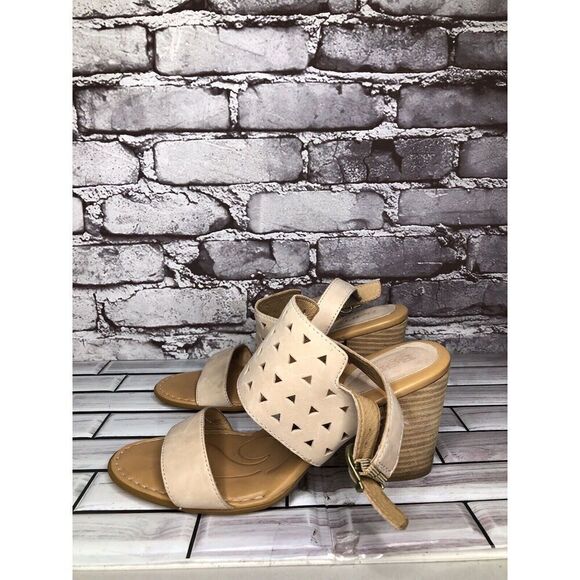 Born Beige Nude Leather Cut Out Ankle Strap Heel Sandals Women’s Sz 8M US/39EU - Picture 1 of 16